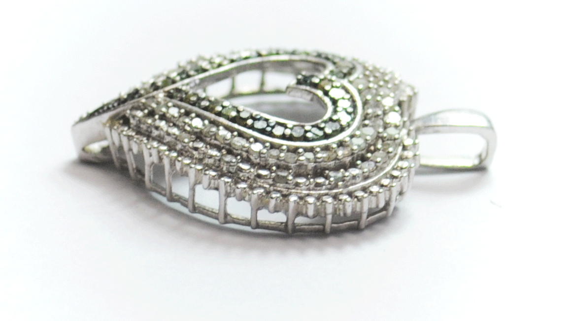 Sterling Silver Yellow Blue Green White Diamond Halo Heart Pendant 27mm x 34mm