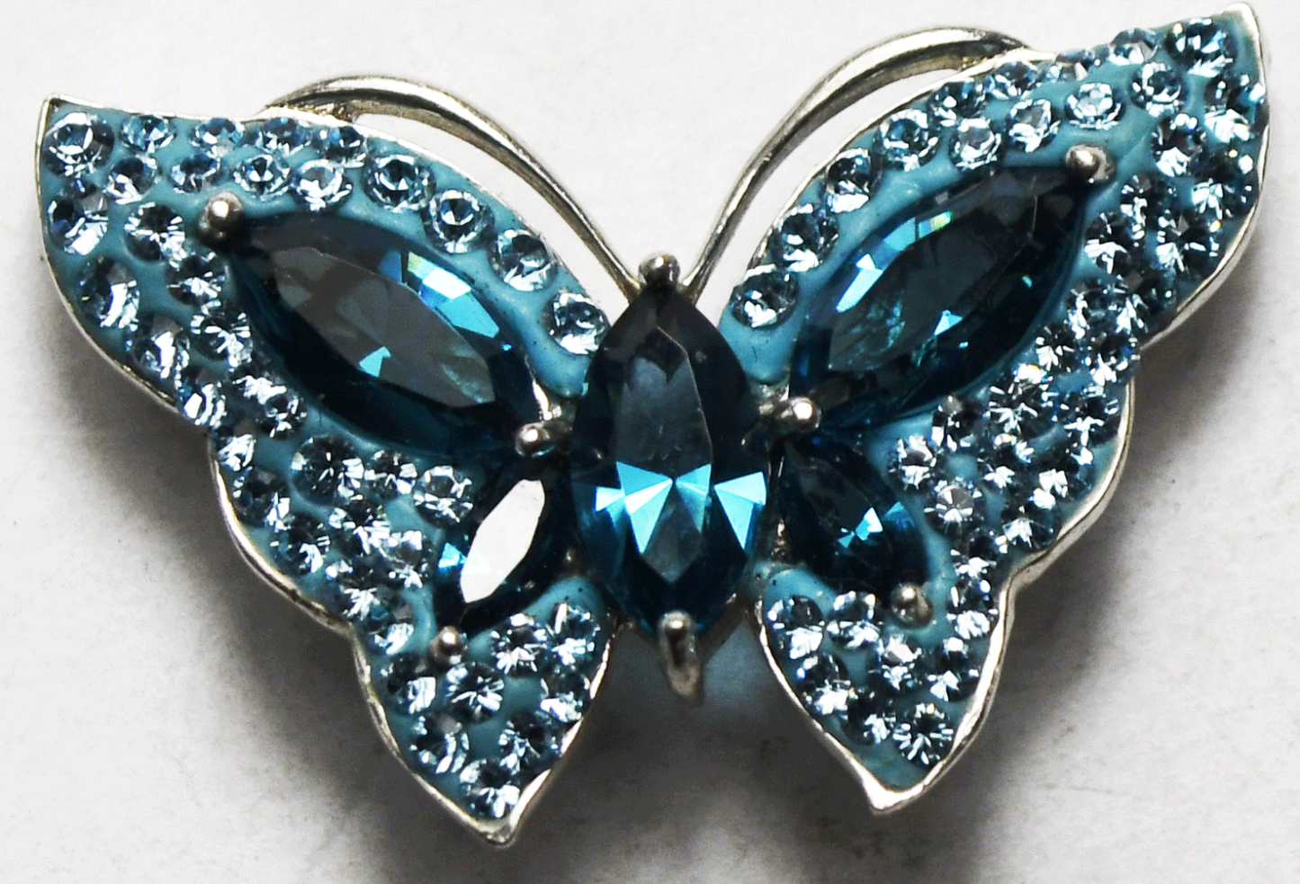 Sterling Silver AU Blue Butterfly Moth CZ Pendant 32mm x 21mm