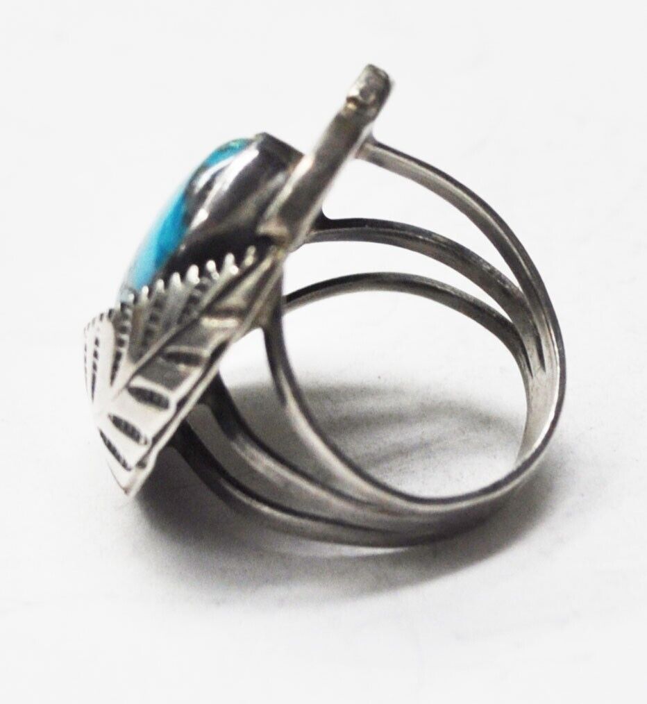 Sterling Silver Turquoise Shadow Box Leaf Floral Ring 27mm Size 6-1/2