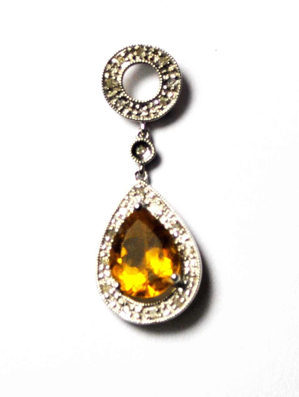 Beautiful Pear Citrine & Diamond Tear Drop Pendant 30mm Dangle Slide 14kwg