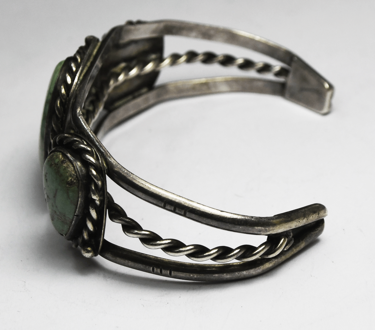 Sterling Silver Pale Green Triple Turquoise 3 Bar Cuff Bracelet 28mm 7" Wrist