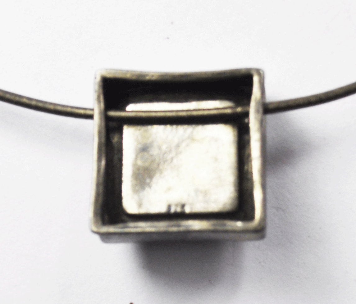 Sterling Silver Square Lime Green Glass Hammered Pendant 16" 1.5mm Necklace