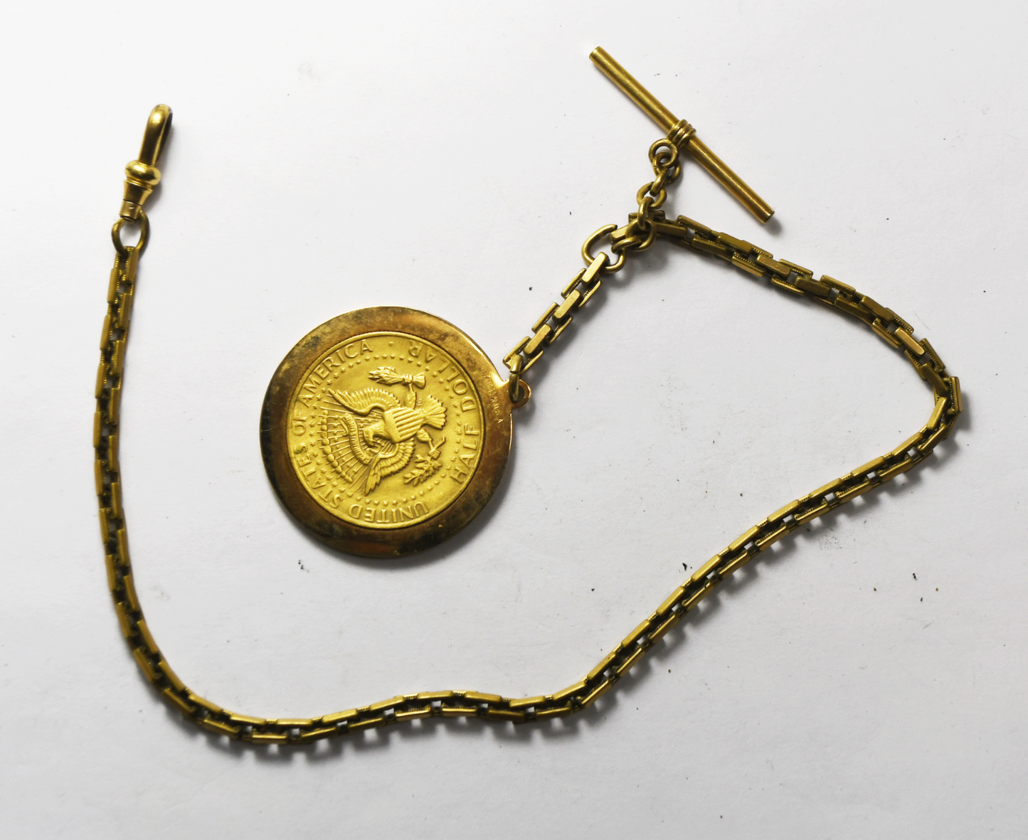 Gold Filled Pocket Watch Albert 4mm Chain 14" Gold Plated 1972 50c Fob