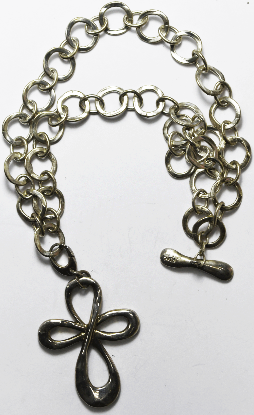 Sterling Robert Lee Morris Hammered 53mm Cross Pendant 13mm Toggle Necklace 18"