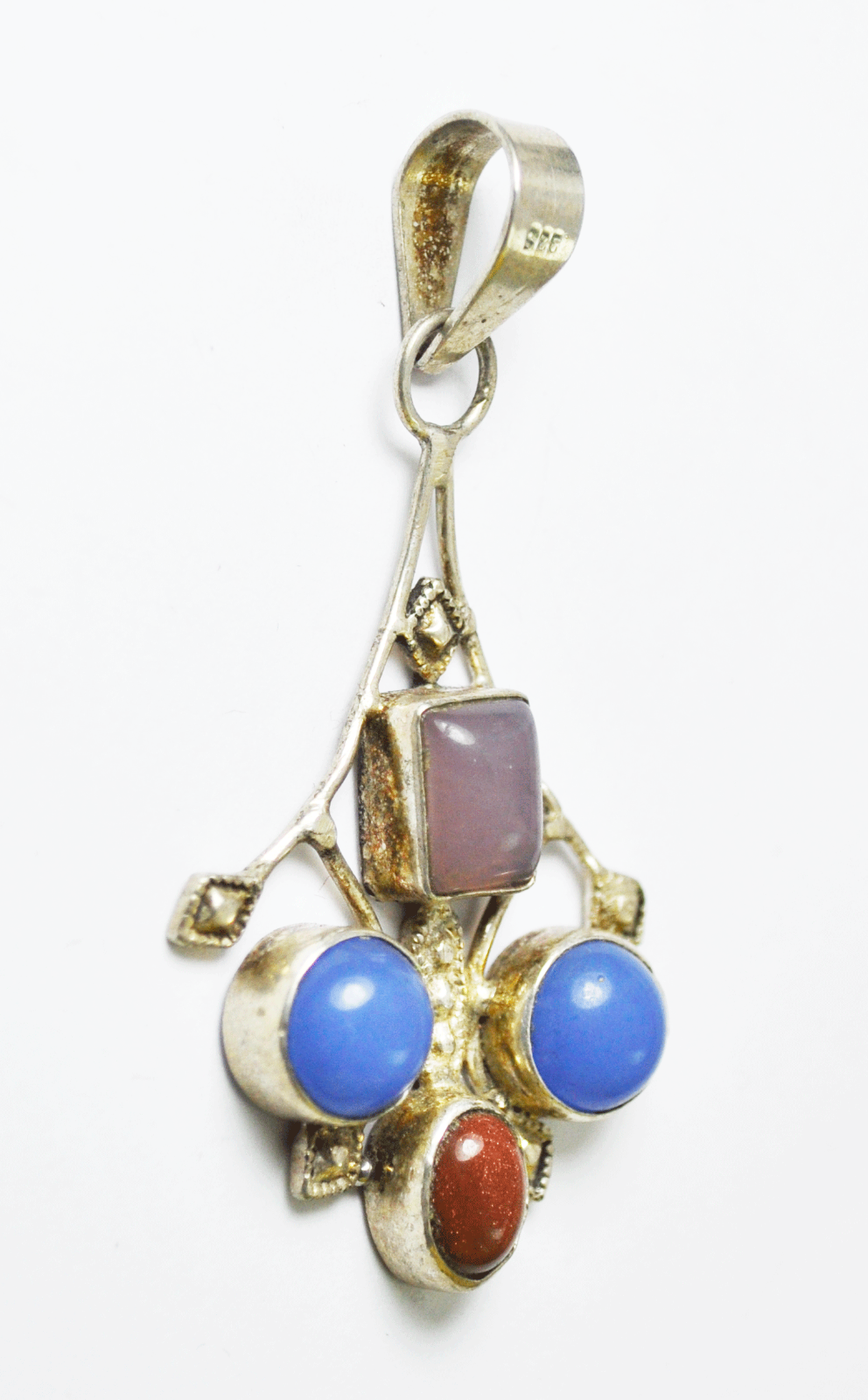 Sterling Silver Elegant Chandelier Blue Red & Purple Drop Pendant 2.3/8"