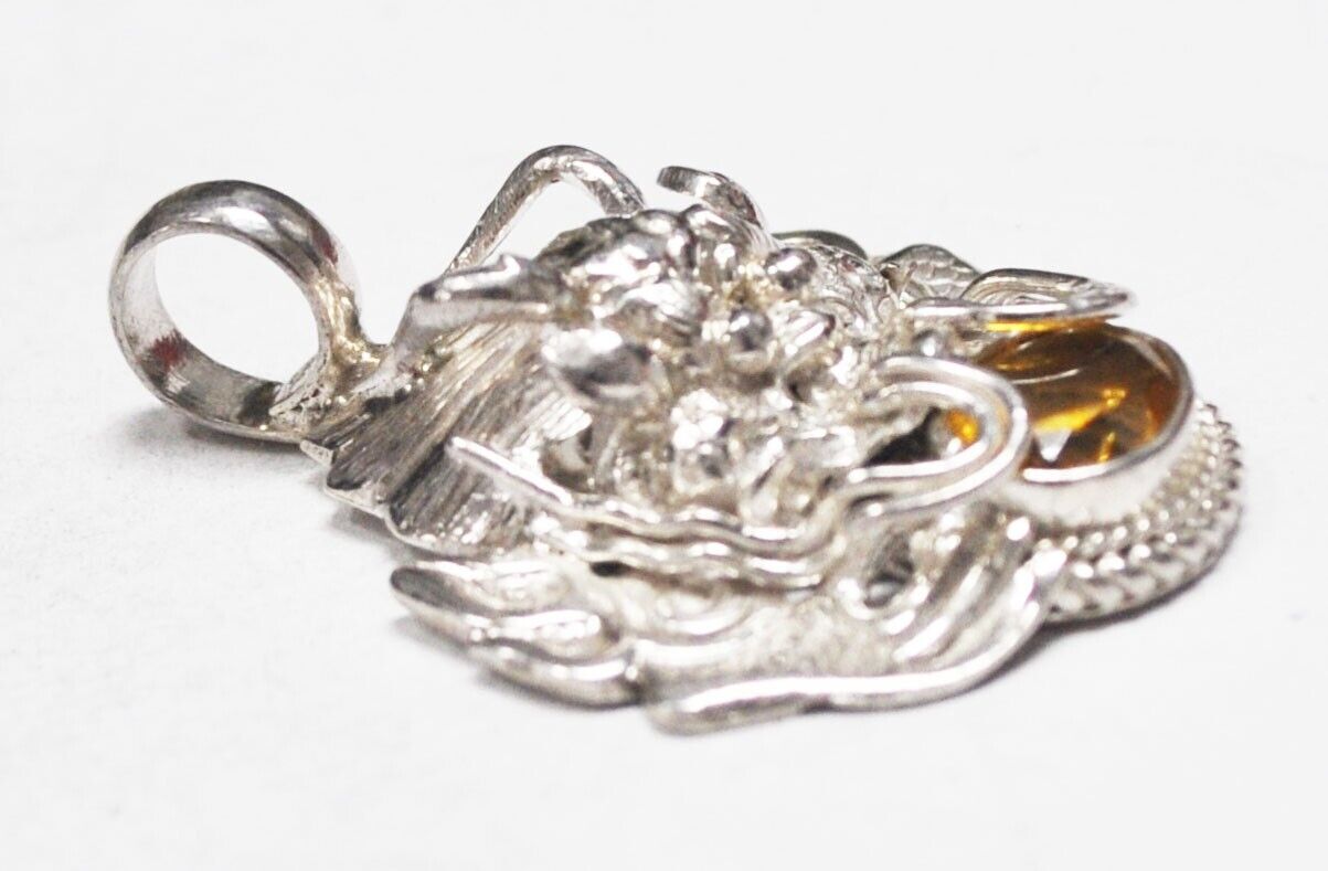 Sterling Silver PTI Nepal Citrine in Dragon's Mouth Pendant 41mm x 29mm