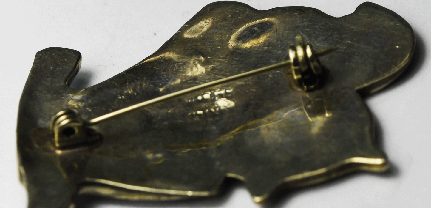 Silver Plated Black Cat MOP Inlay Alpaca Brooch Pin 45mm x 33mm