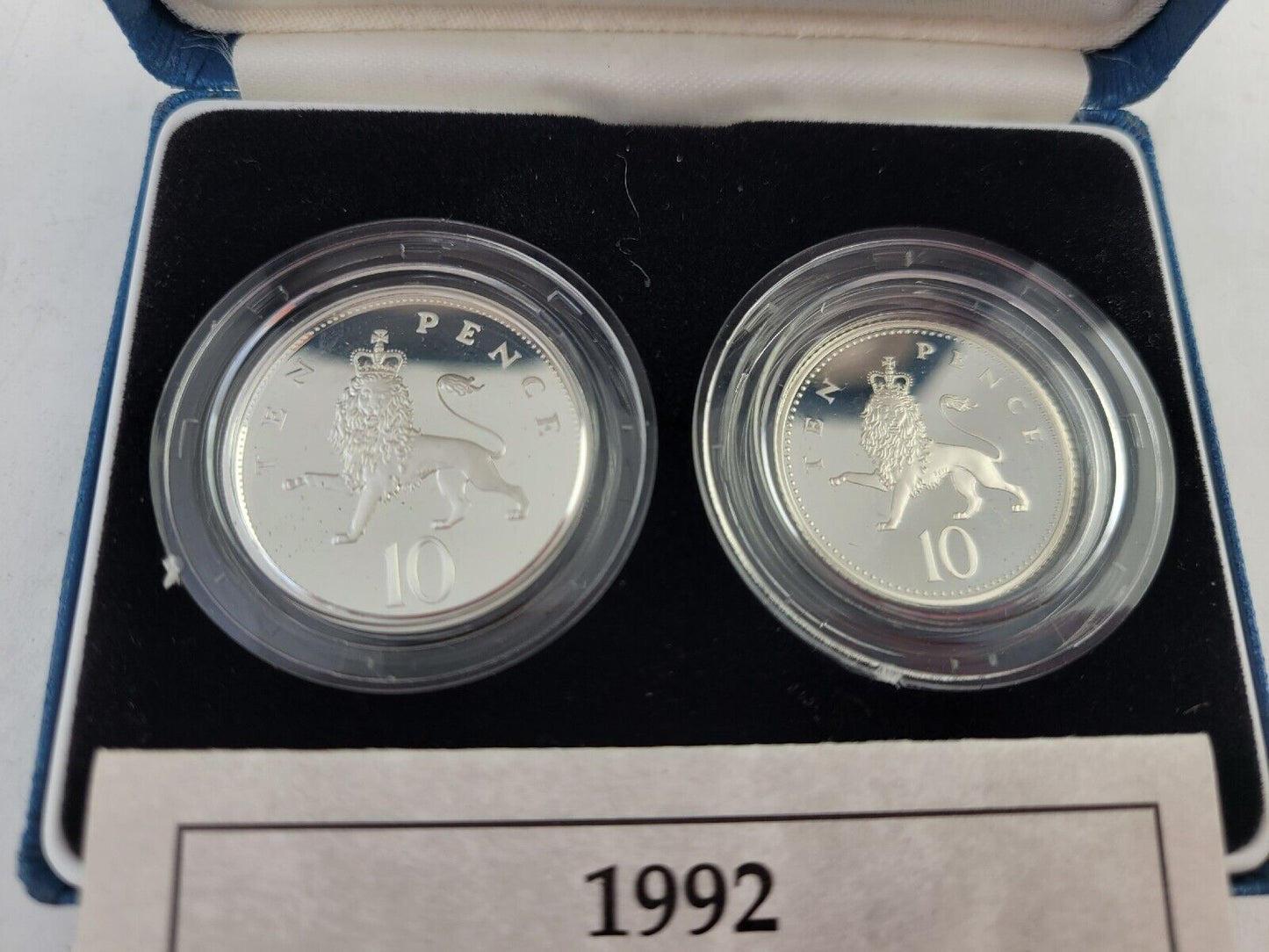 1992 Silver Proof Ten Pence Two Coin Set, Great Britain Royal Mint Boxed w/Cert