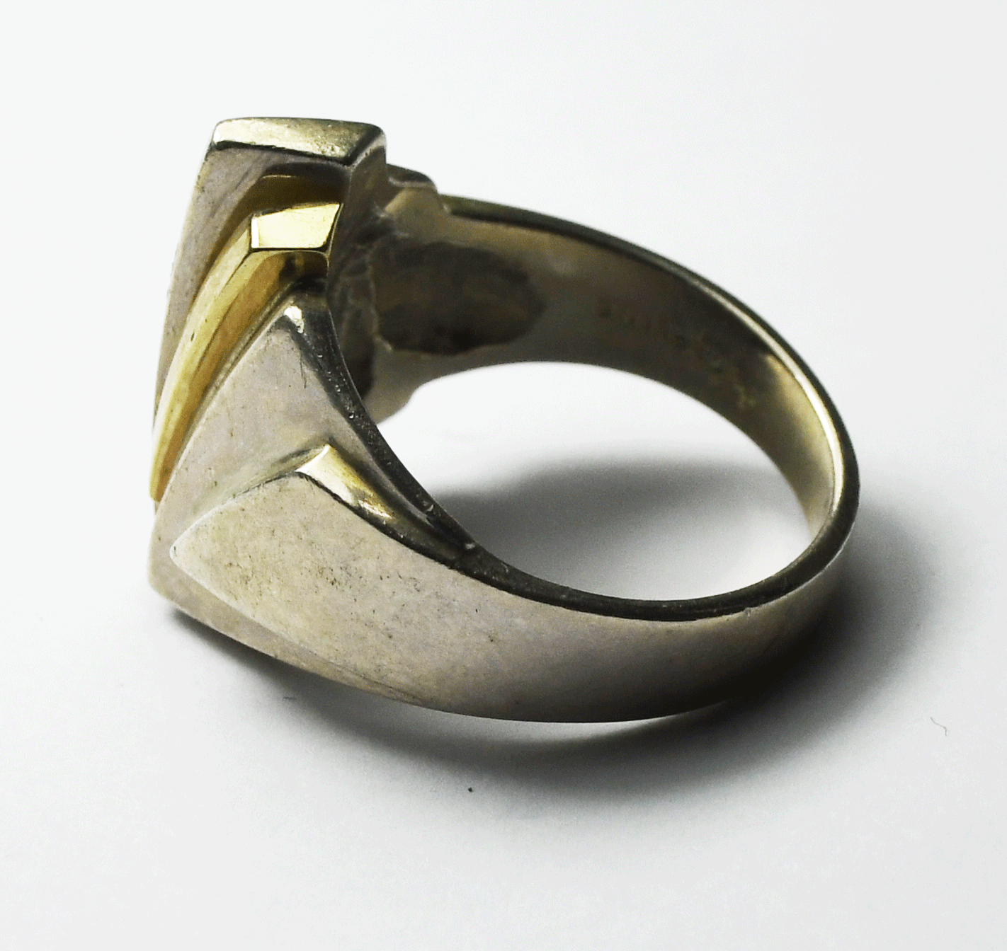 Sterling Silver Ruff Two Tone Stepped Modernist 19mm Ring Size 9