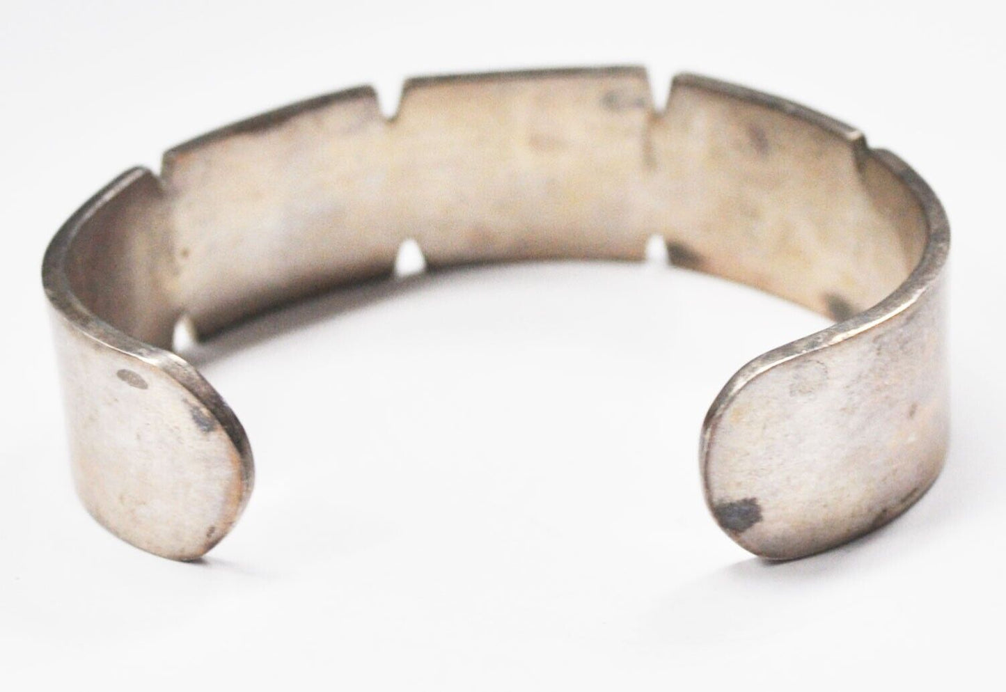 Mexico Sterling Silver Blue Chip Inlay Stripe Cuff Bracelet 17mm 6-3/4" Wrist