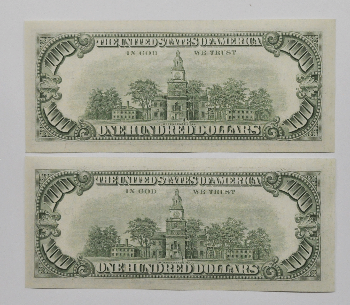 1985 $100 Federal Reserve Note Hundred Dollars J10428066A-67A Sequential Consec