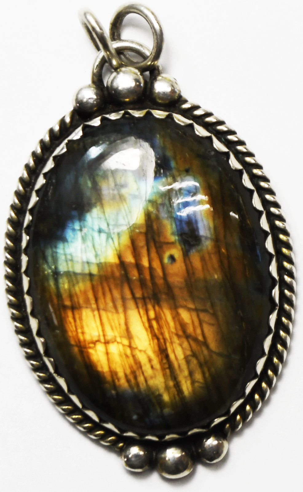 Sterling Silver Oval Labradorite Mermaid Cutout Reversible Pendant 35mm x 59mm