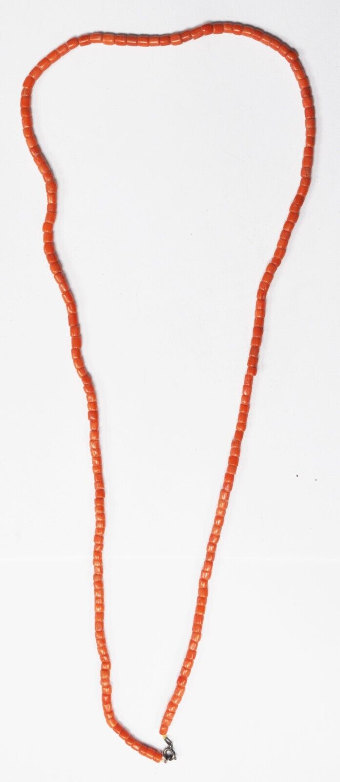 Silver Plated 5mm Coral Cylinder Bead Necklace 32"
