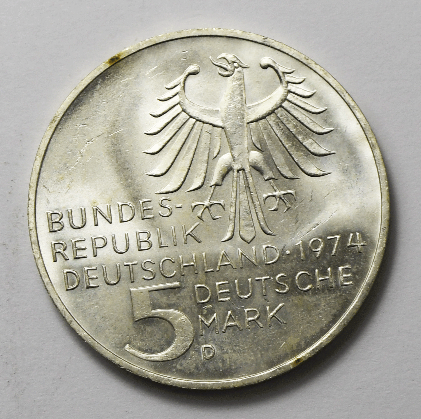 1974 D Germany Federal Republic 5 Mark Silver Coin KM#141 Immanuel Kant