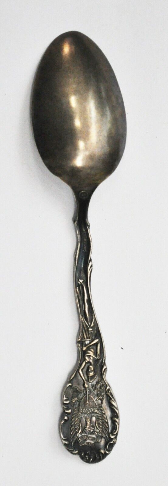 Sterling Shepard Recuerdo De Embossed Mexico Enamel Souvenir Spoon 5-5/8"