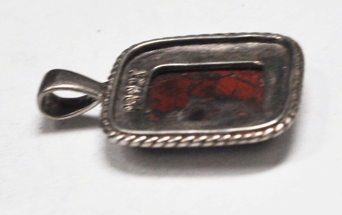 Sterling Silver PB925 Red Jasper Rectangle Pendant 31mm x 21mm