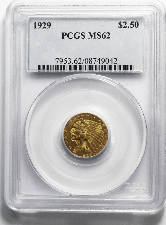 1929 $2.5 Indian Head Quarter Eagle Gold Philadelphia PCGS MS62 Uncirculated