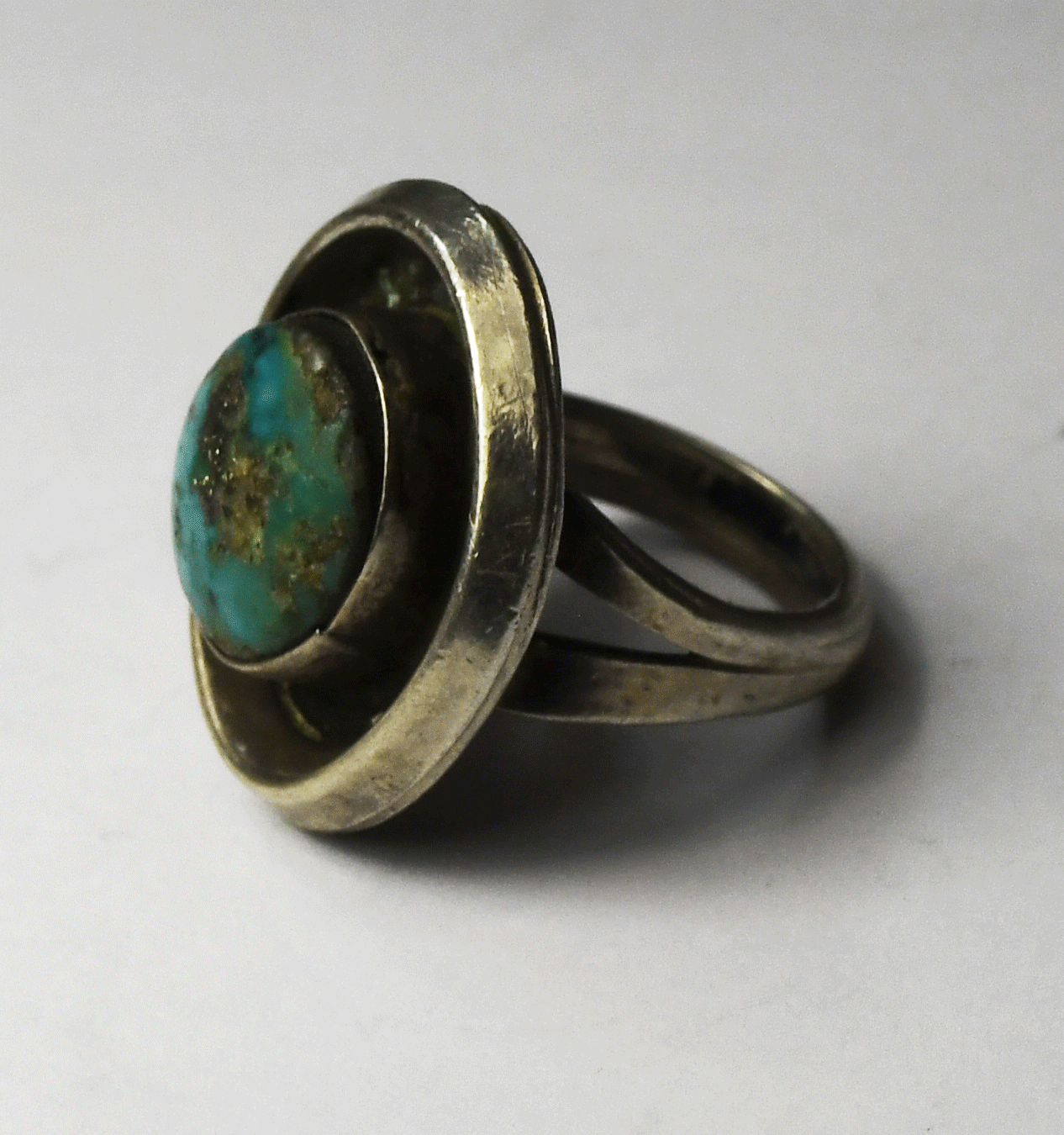 Sterling Silver Vintage Turquoise Ring 21mm Size 4