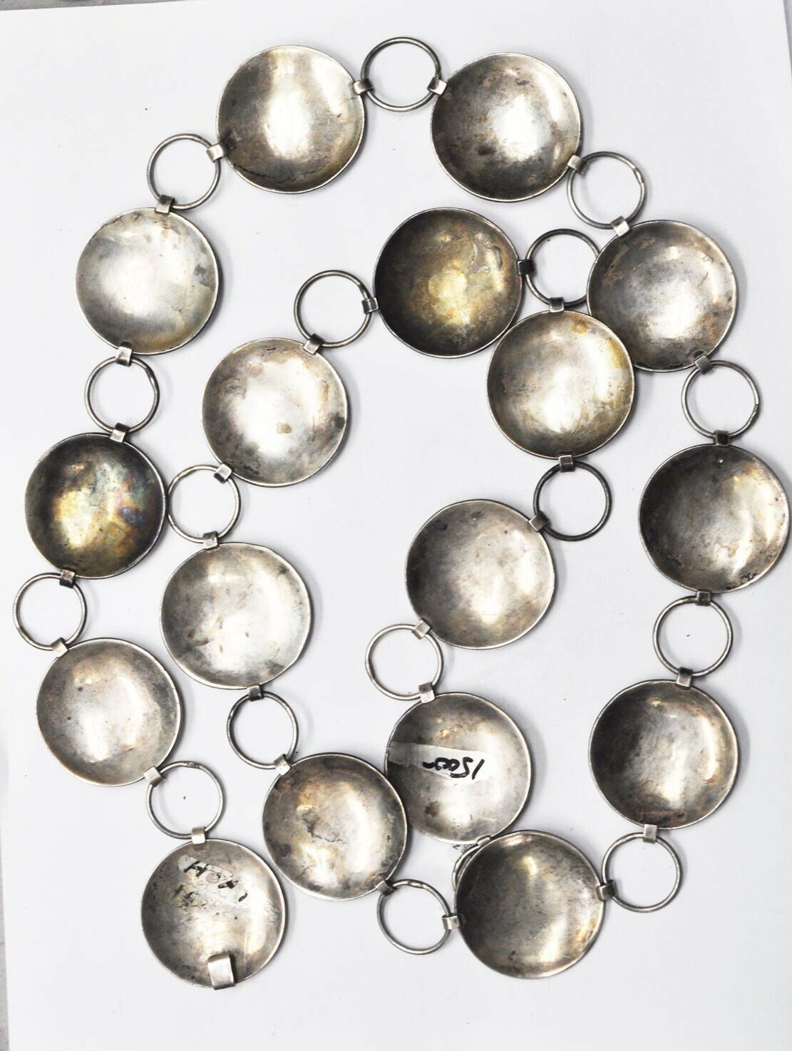 Sterling Silver Tribal 17 Different Discs Belt 37mm 40" Long Necklace