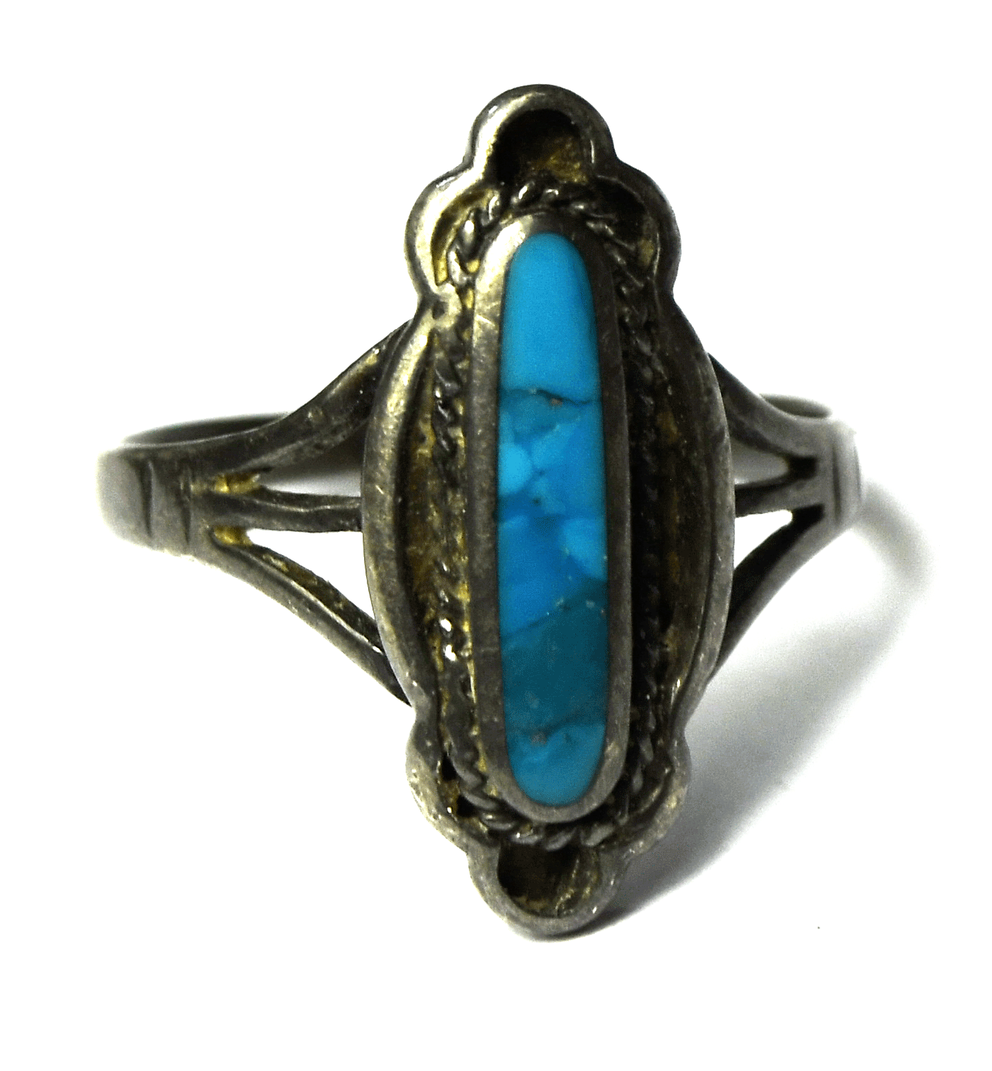 Sterling Silver Chip Inlay Turquoise Ring 20mm Size 8