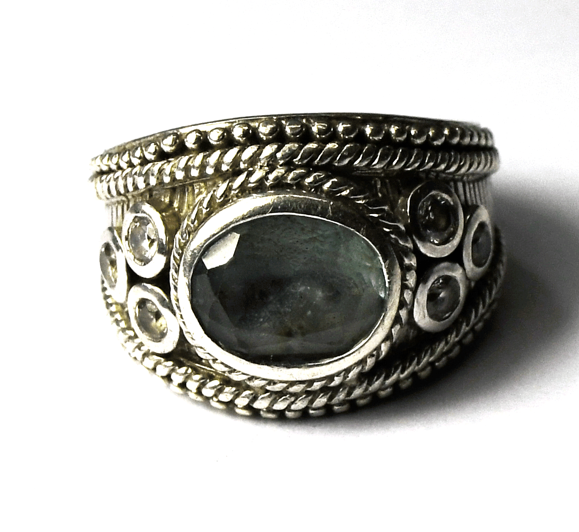 Sterling Silver Judith Ripka Blue Topaz Ring 16mm Band Size 8