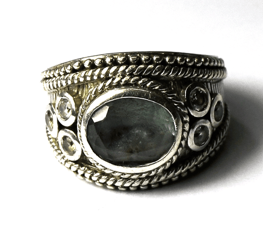 Sterling Silver Judith Ripka Blue Topaz Ring 16mm Band Size 8