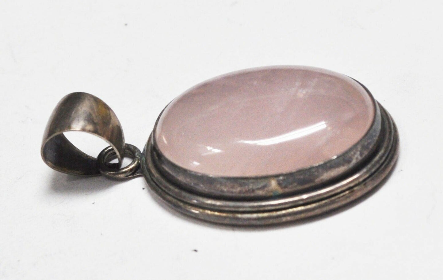 Sterling Silver Pink Rose Quartz Oval Pendant 50mm x 27mm