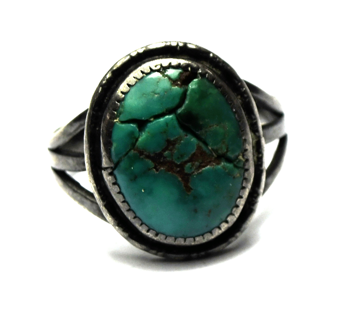 Sterling Silver Green Turquoise Antique Oval Ring 18mm Size 6-1/2