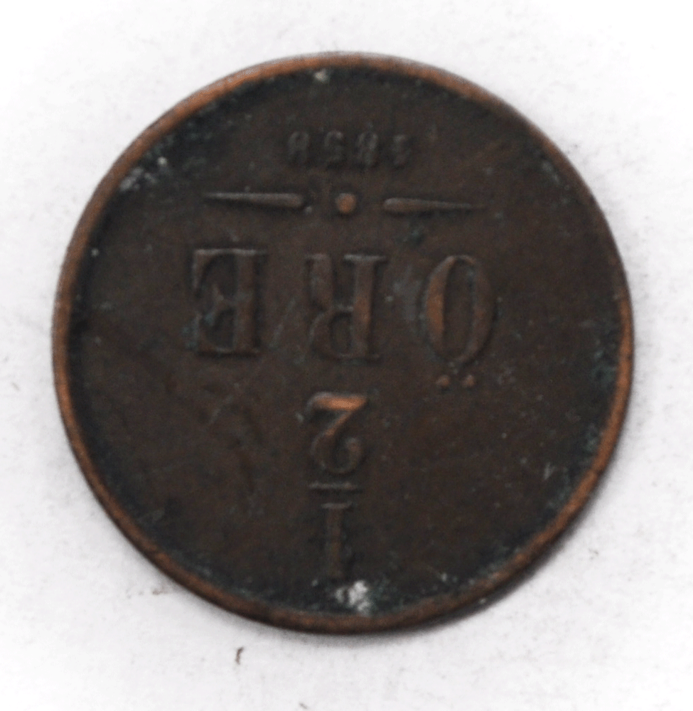 1858 Sweden 1/2 Öre Bronze Coin KM# 686