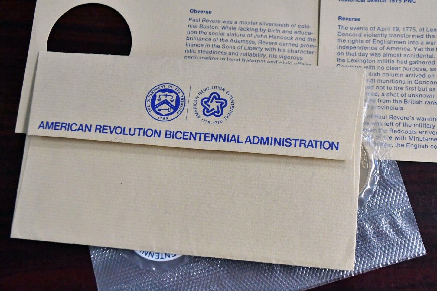 1975 Bicentennial First Day Cover Medal and Stamped Envelope Paul Revere