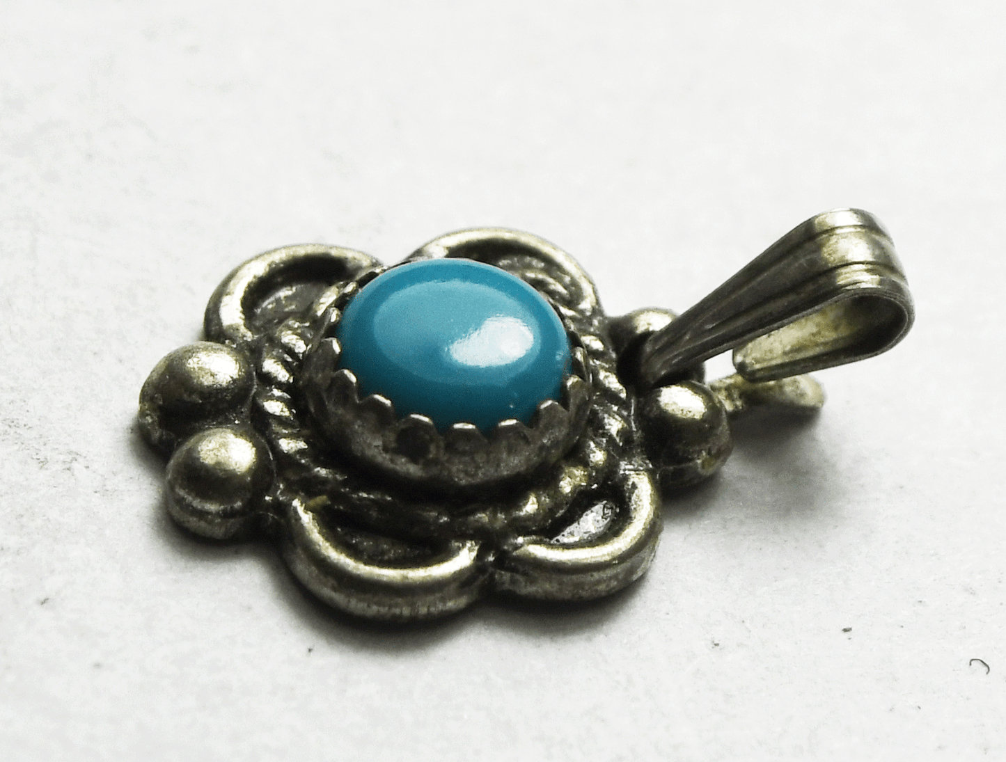 Sterling Silver Round Dot Turquoise Small Pendant 10mm x 15mm