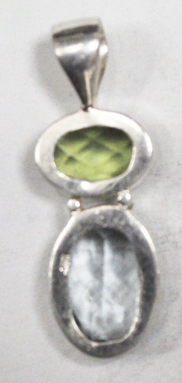 Sterling Silver Oval Topaz Peridot Green & Blue Pendant 42mm x 14mm