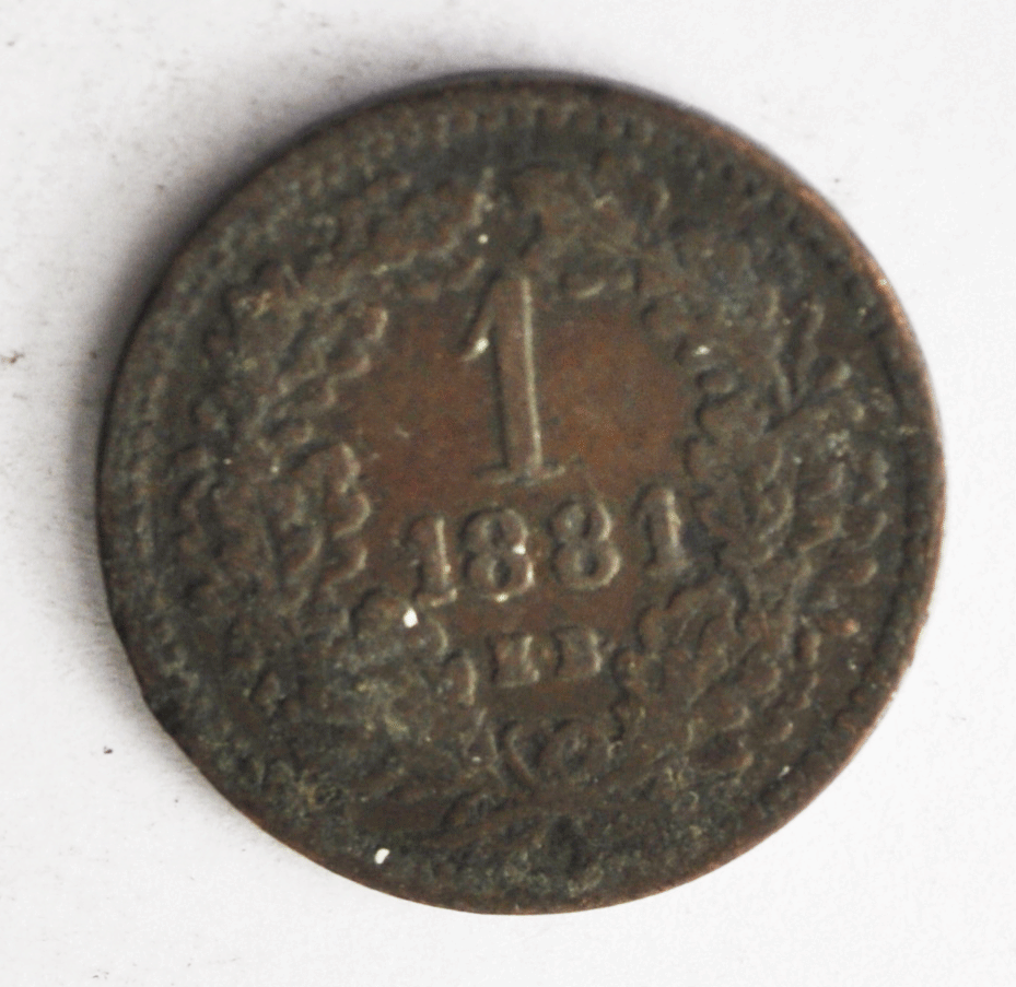 1881 KB Hungary One Krajczar Copper Coin KM# 458