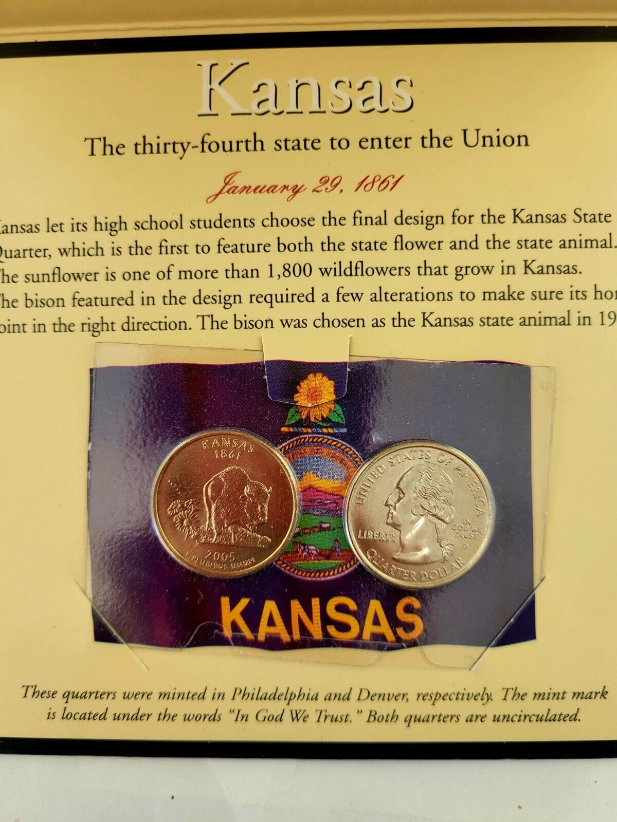 2005 D & P Kansas State Quarters Uncirculated 50 State Celebration