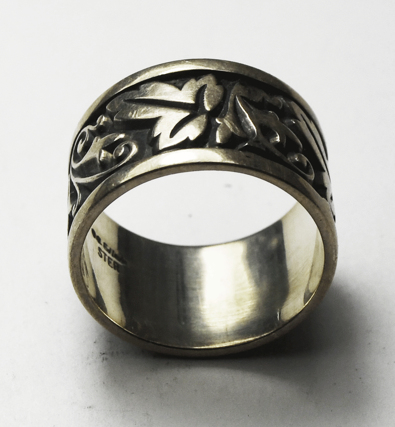 Sterling Silver Ed Levin Floral Leaf 12mm Wide Band Ring Size 7