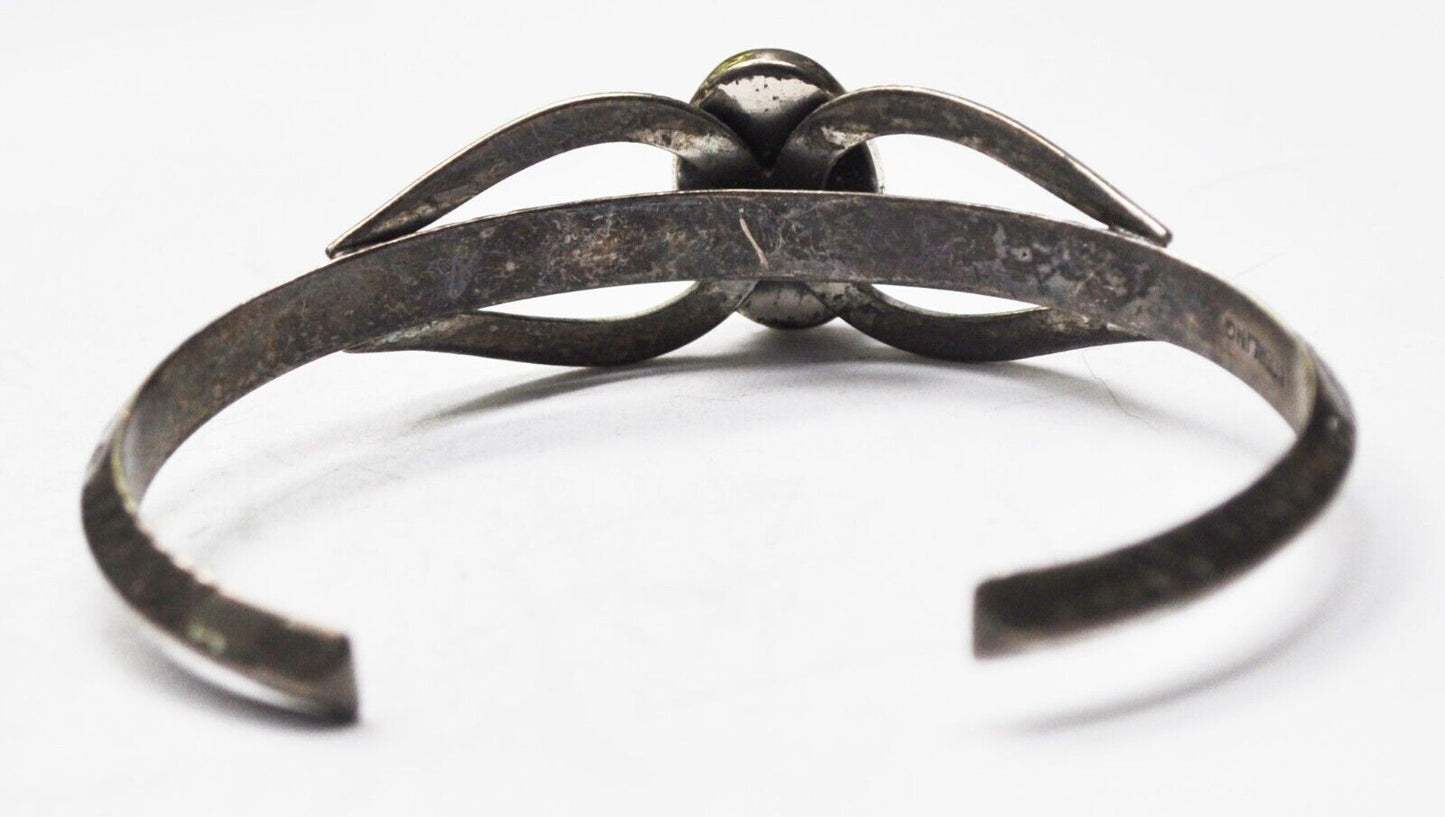 Sterling Silver Oval Green Turquoise Cuff Bracelet 17mm 6-1/2" Wrist