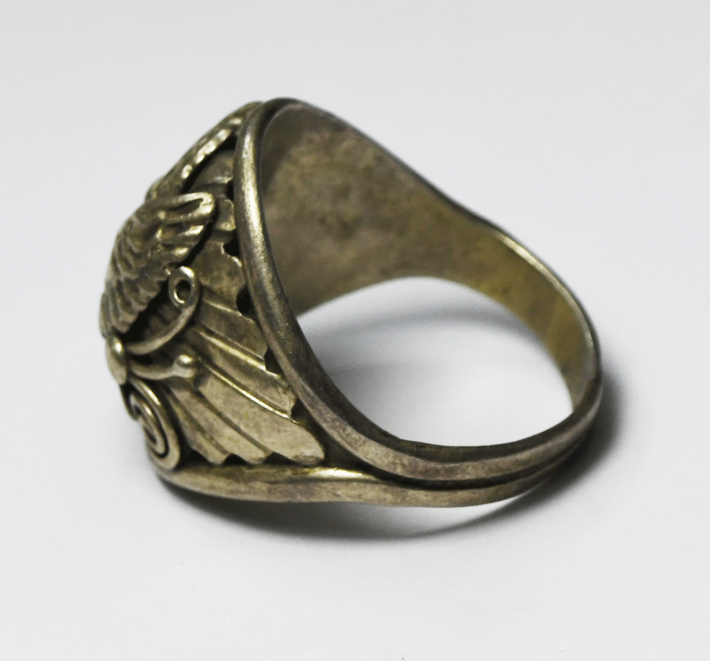 Sterling Silver Signed Eagle Floral Ring 25mm Size 13-1/2