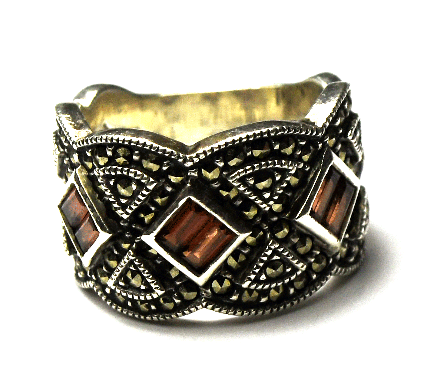 Sterling Silver Judith Jack Marcasite Garnet Ring 14mm Band Size 7