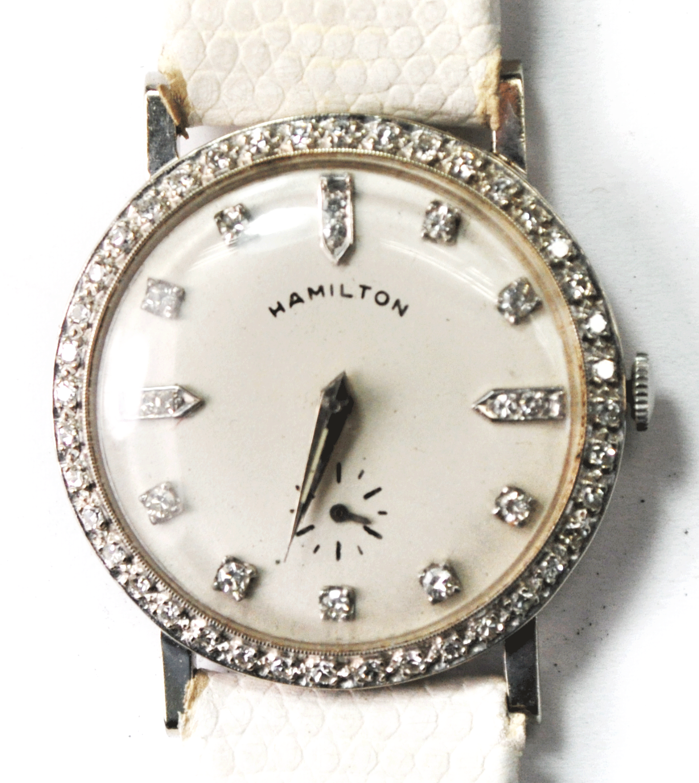 Vintage Hamilton 15 Diamond Dial 753 19J 33mm 14k White Gold Manual Wind