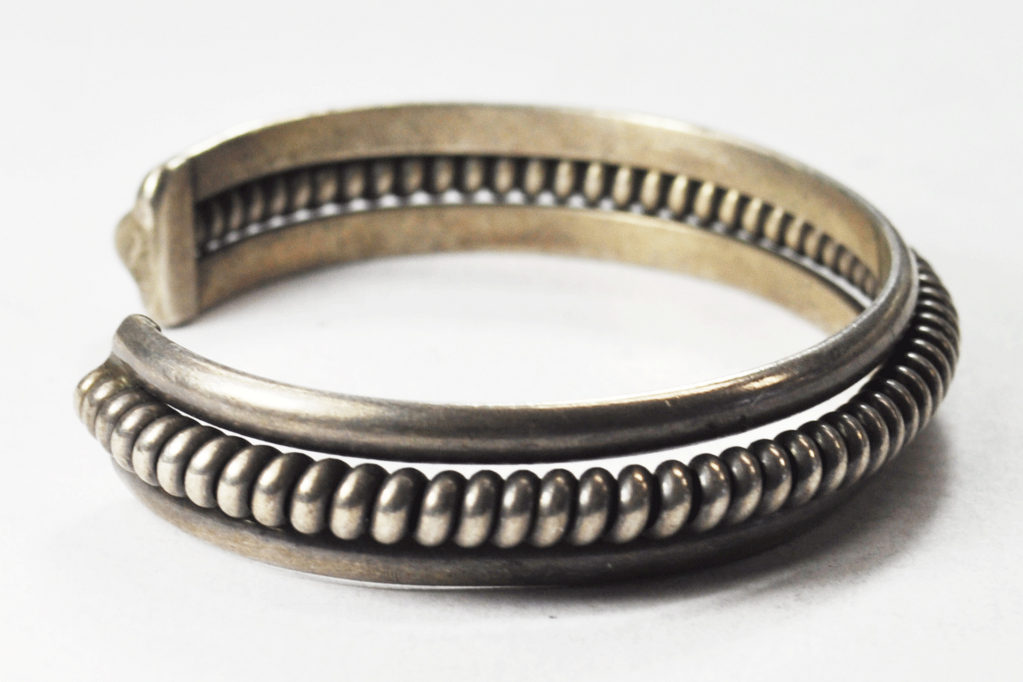 Sterling Silver Tahe Signed 3 Bar Spiral Center Cuff Bracelet 12mm 6-1/4"