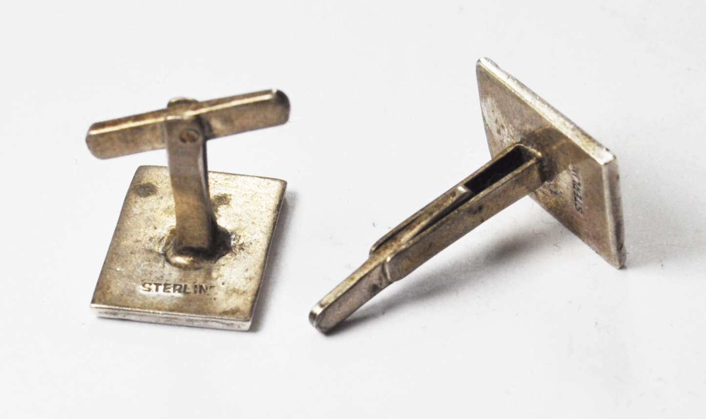 Sterling Silver Double Star & Stripe Rectangle Cufflinke 17mm x 13mm