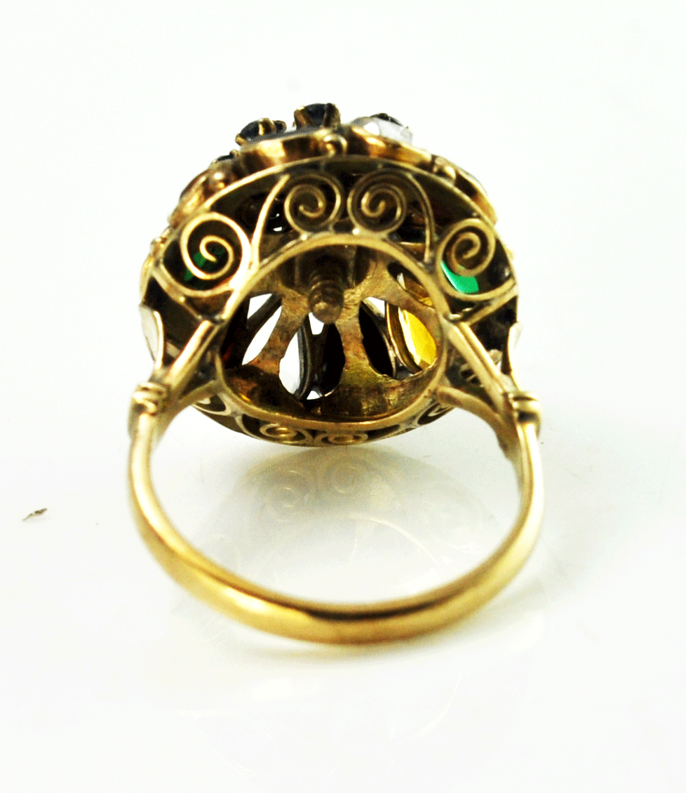 Antique Estate 14kyg Domed Multi Six Color Stone Domed Cluster Ring 18mm Size 7