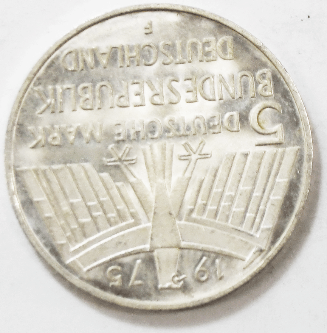 1975 F Germany Federal Republic 5 Mark Silver Proof Coin KM# 142.1