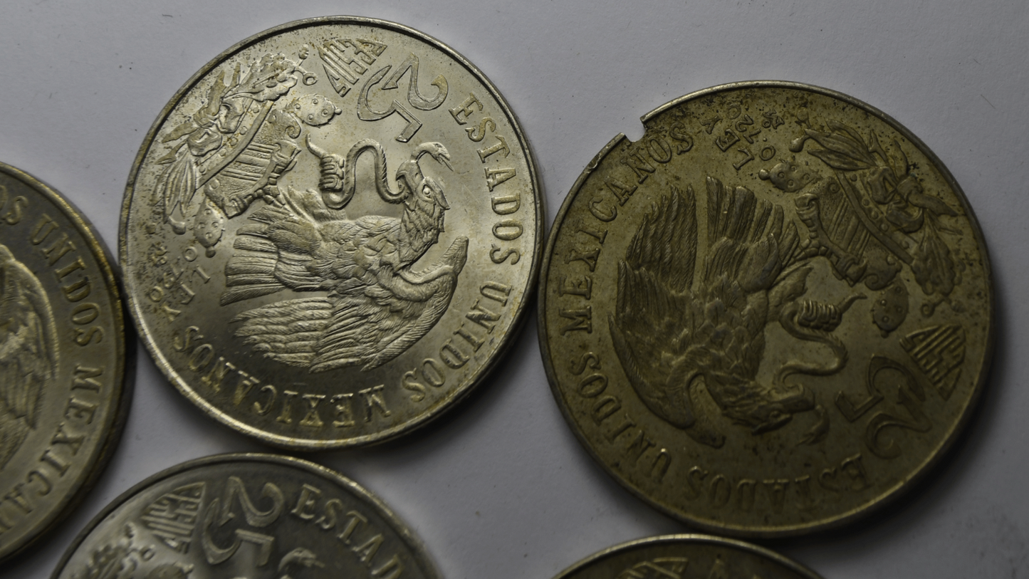 Lot of 8 Mexico Estados Unidos Mexicanos 25 Pesos Olympic Silver Coins