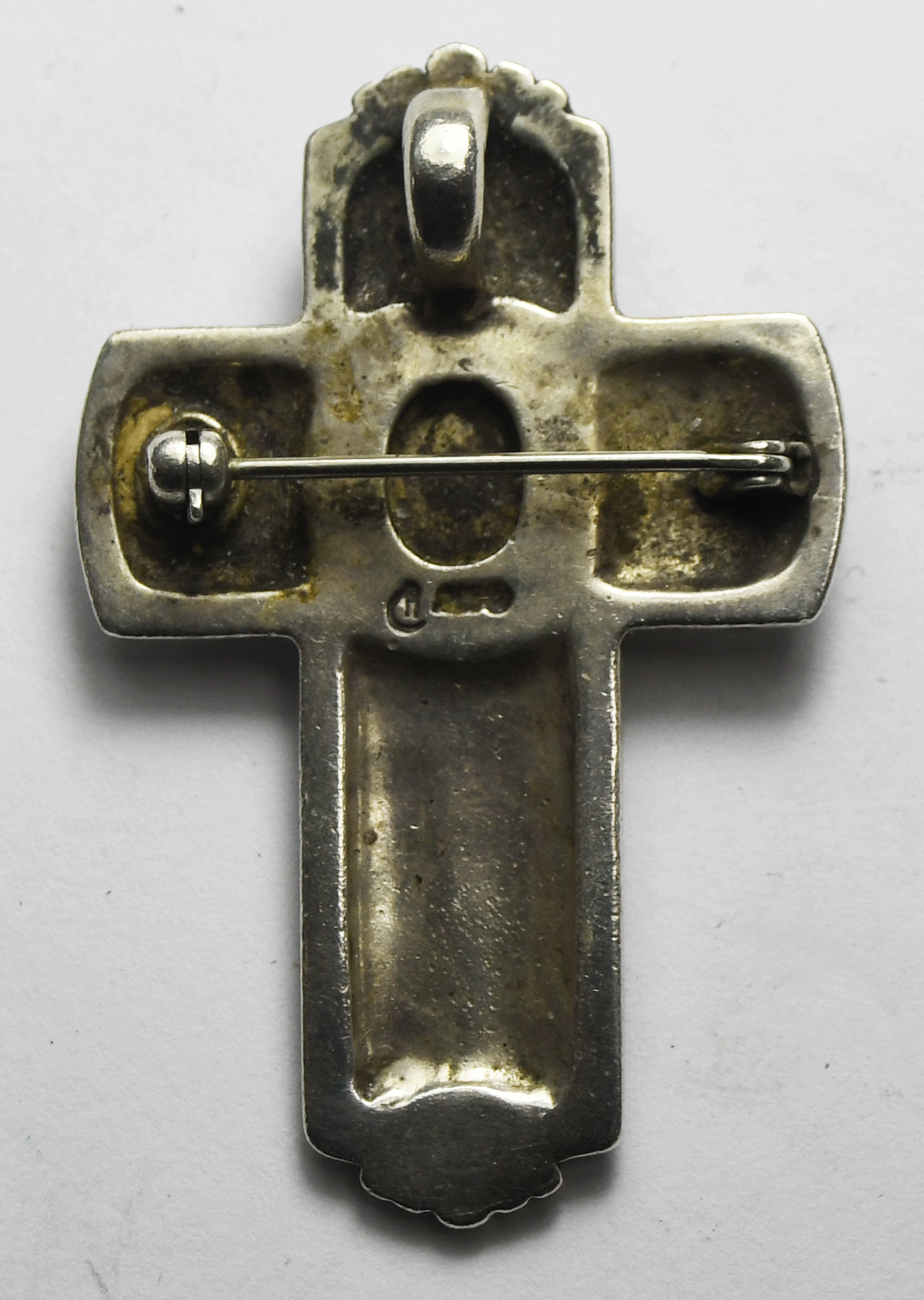 Sterling Silver Carolyn Pollack Inlay Cross Pendant Brooch Pin 50mm x 34mm