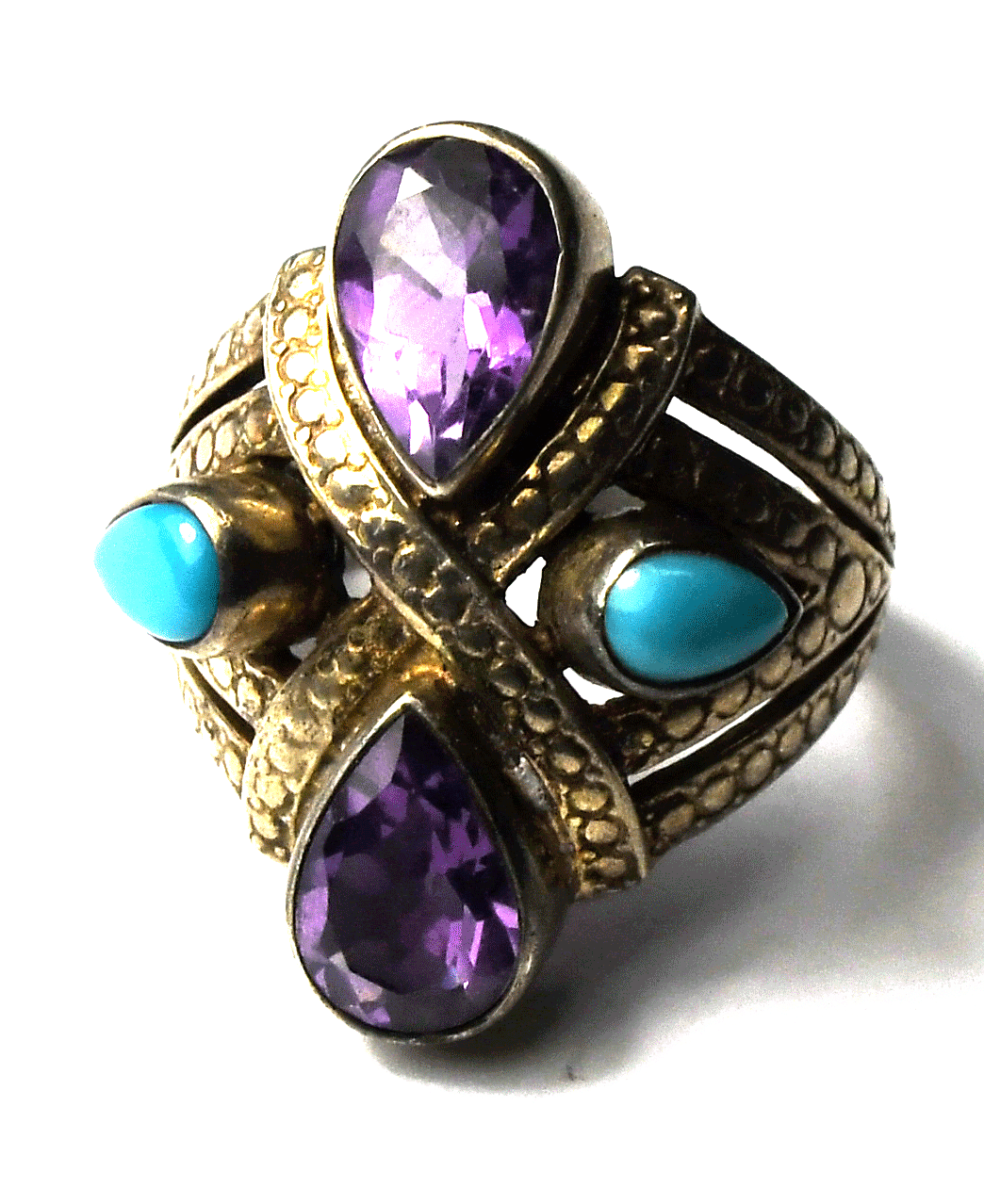 Sterling Silver Nicky Butler Amethyst Turquoise Ring 27mm Band Size 8