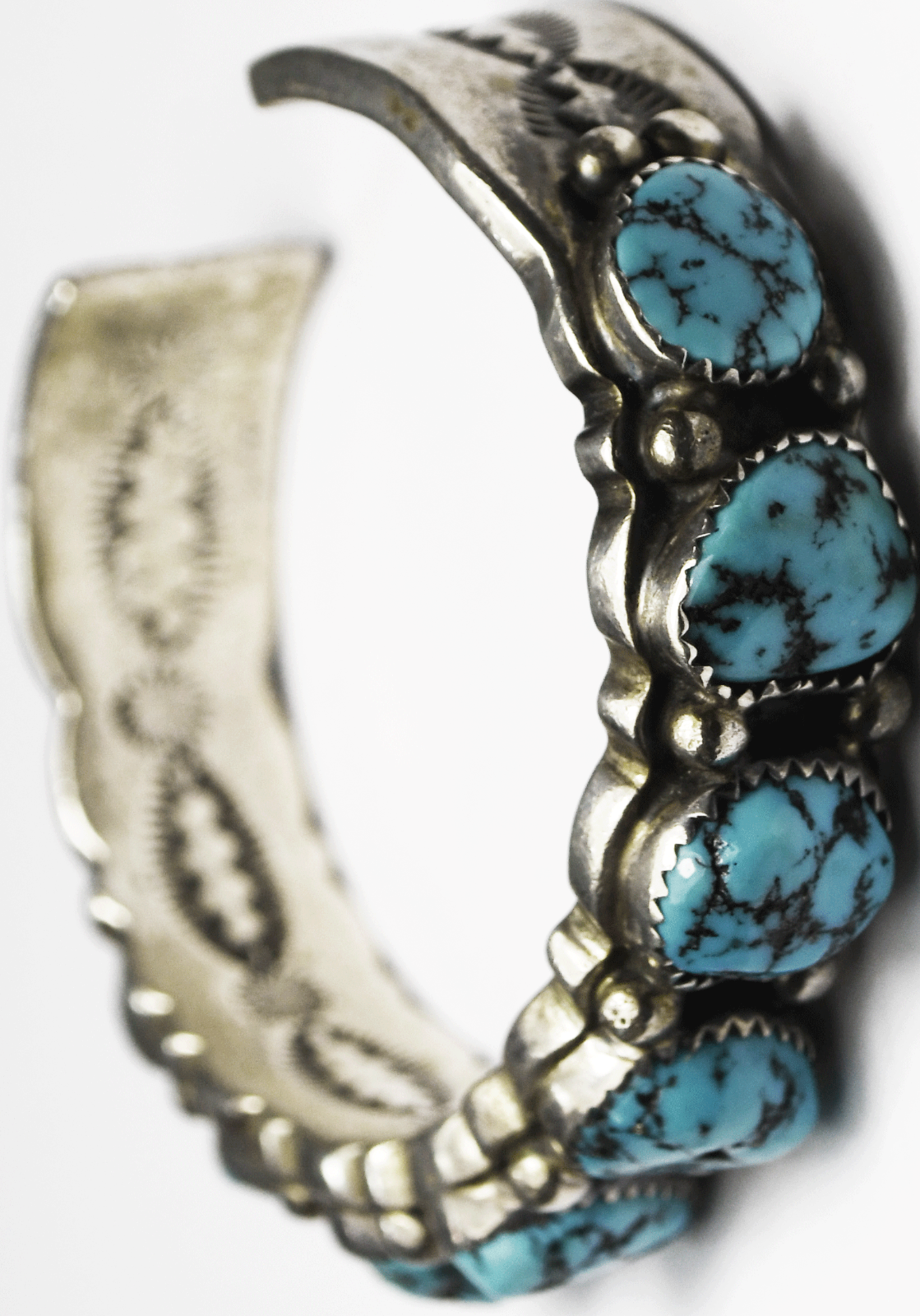 Sterling Silver R Bennett Turquoise Chunk Cuff Bracelet 6.5" Wrist 13mm 68g