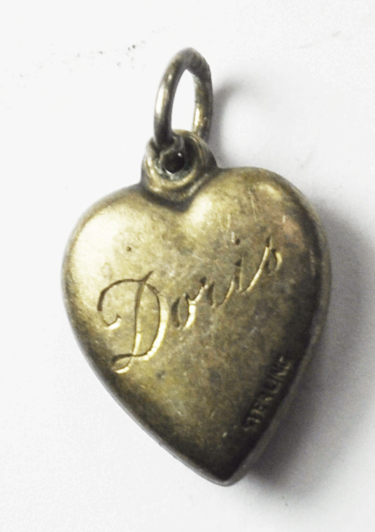 Antique Sterling Silver Double Heart Flower Puffy Heart Charm 18mm
