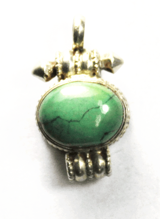 Sterling Silver Green Blue Oval Turquoise Pendant 27mm x 15mm