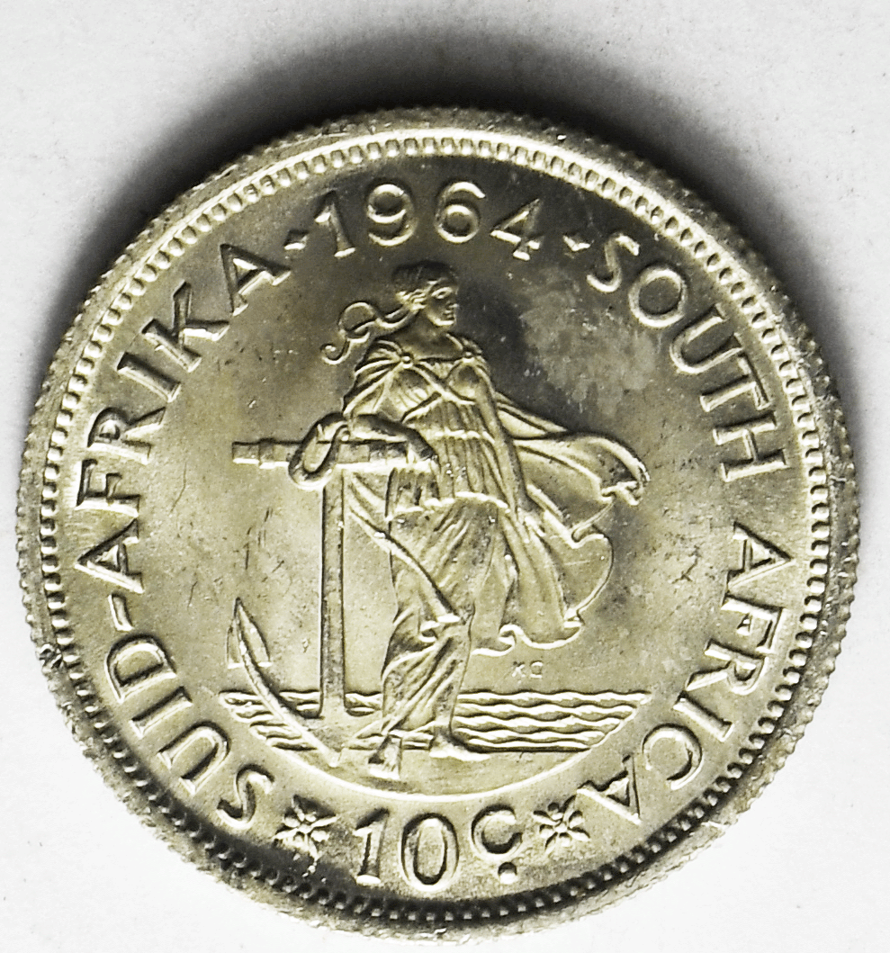 1964 South Africa 10c Ten Cents Silver Coin KM# 60. Uncirculated